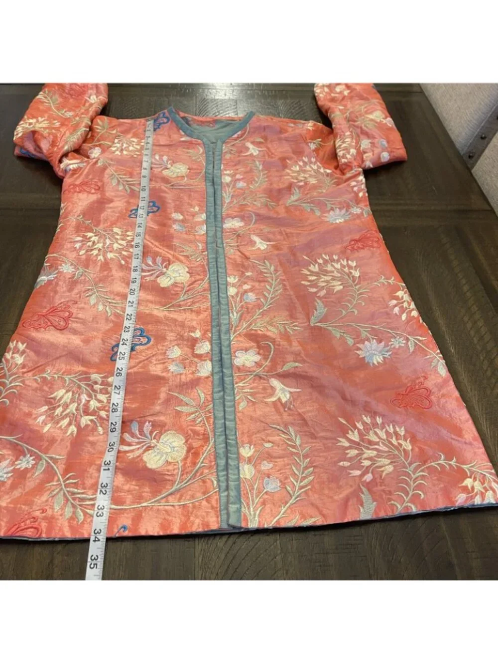 VTG Reversible Silk Embroidered Asian Open Jacket Floral Butterfly Boho SZ XL